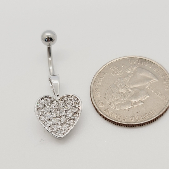 New Sterling Silver Heart CZ Belly Button Navel Ring - Picture 1 of 4